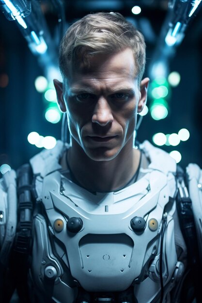 Highly detailed portrait of male cyborg