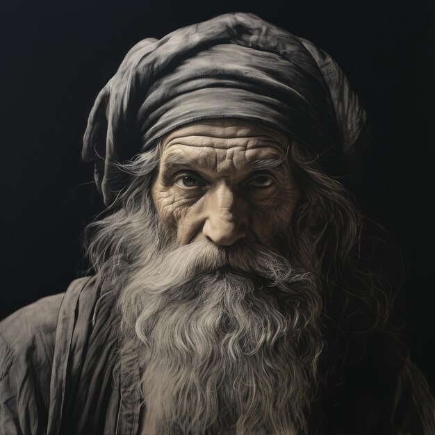 Highly Detailed Portraitures An Old Man With A Long Beard And Turban