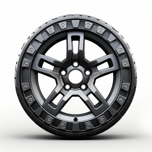 Highly Detailed Realism Black Off Road Wheel Design On White Background