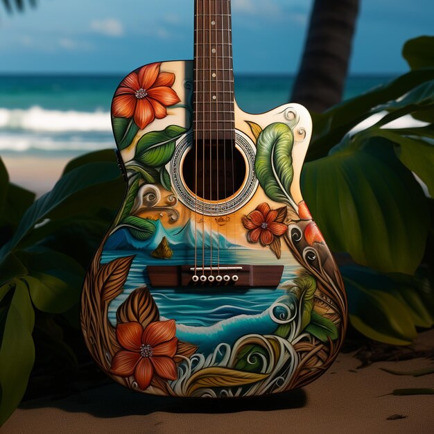 Photo highly detailed realistic acoustic guitar wrap