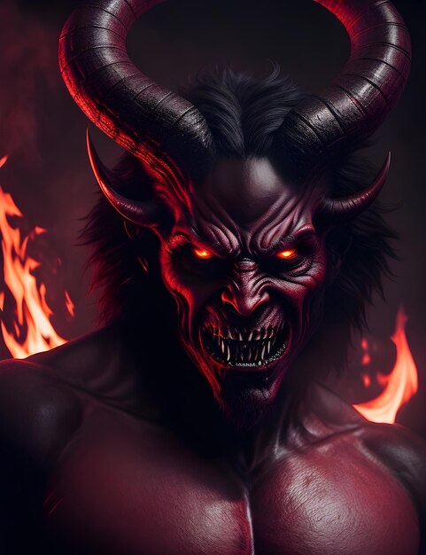 Photo a highly detailed scary image of the devil with fire behind him