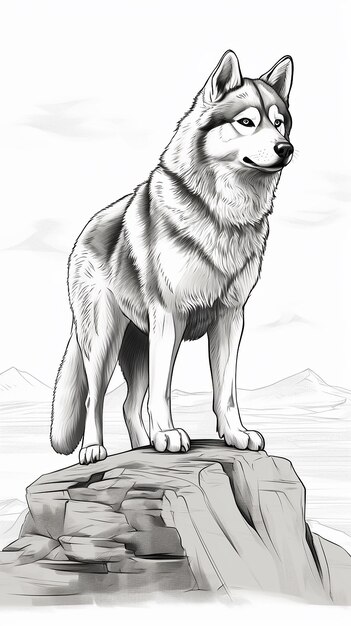 Highly Detailed Siberian Husky Standing on Ledge