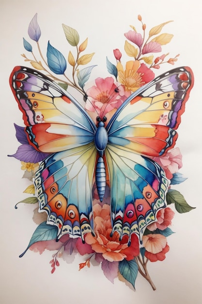 Highly detailed single colorful butterfly watercolor art 12