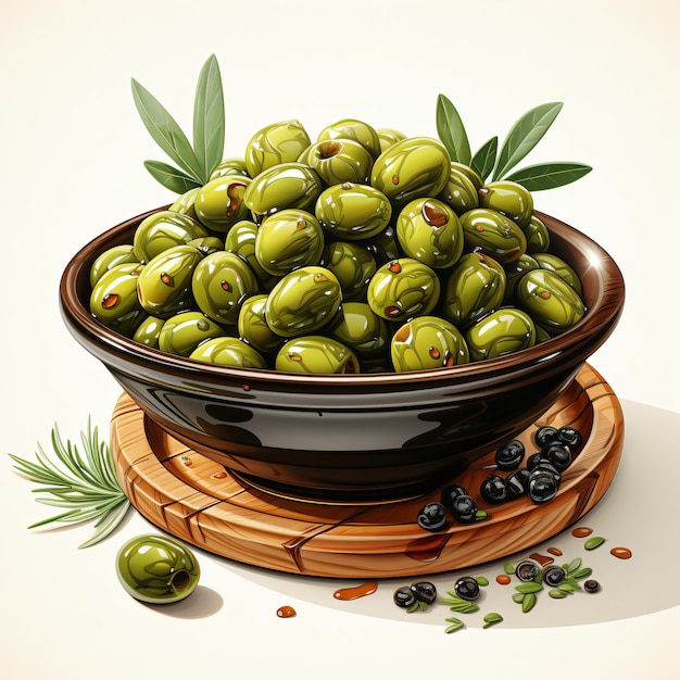 Highly Detailed Vector Art CloseUp Bowl with Olives