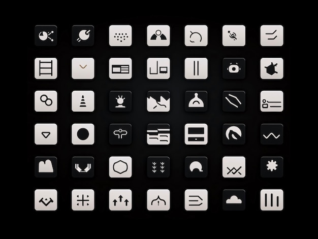 Photo highly quality black and white user interface icons on a dark background