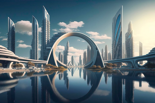 Highly realistic digital realism white futuristic city Generative AI