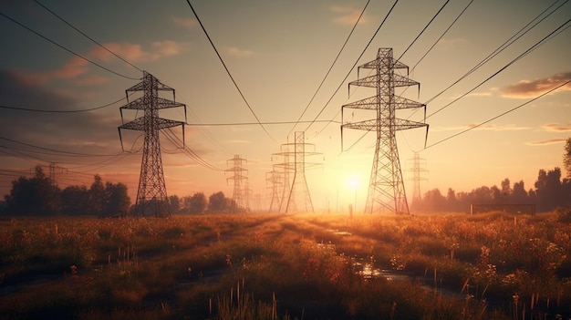 Photo highpower transmission towers generative ai