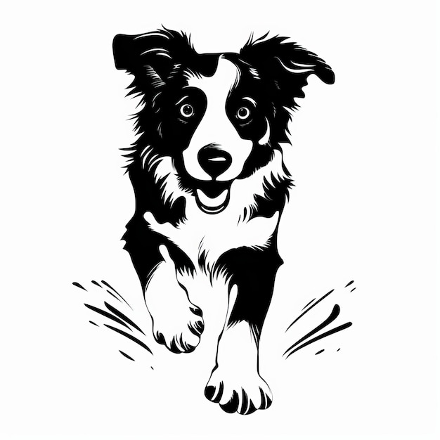 Highquality Border Collie Paw Prints Drawing On White Background