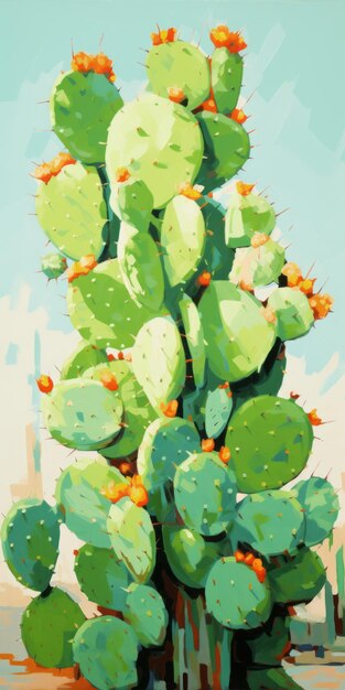 Photo highquality cactus painting with vibrant colors and intricate details