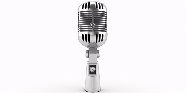 HighQuality CloseUp Stock Image of a Silver Microphone on a Clean White Background Generated by AI