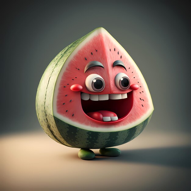 HighQuality Cute Cartoon Watermelon 3D Render Generative AI