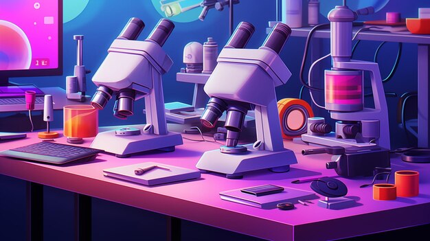 A highquality digital microscope with various lenses digital concept illustration painting