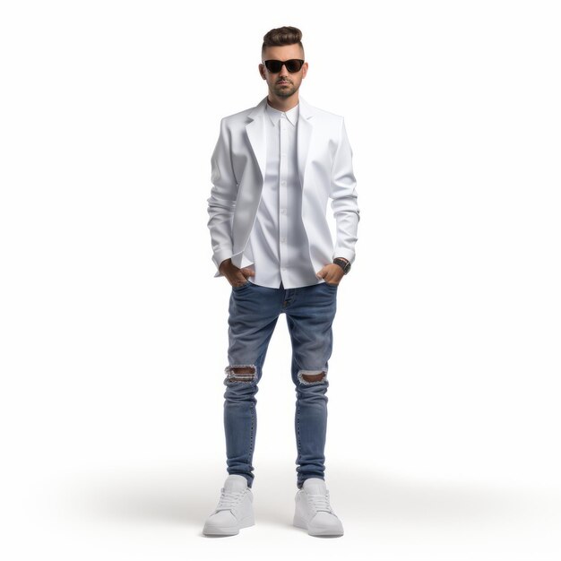 Photo highquality fashion 3d male in jeans and white blazer