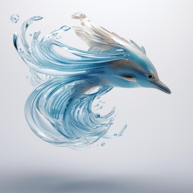 Photo highquality fashion feather dolphin in fluid geometry and baroque style