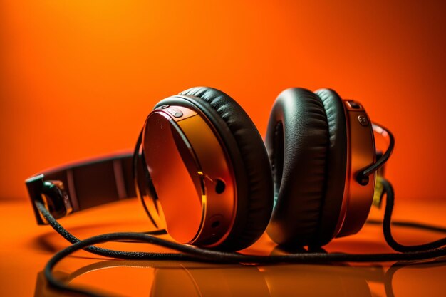 Highquality headphones on a orange background Headphone product photo