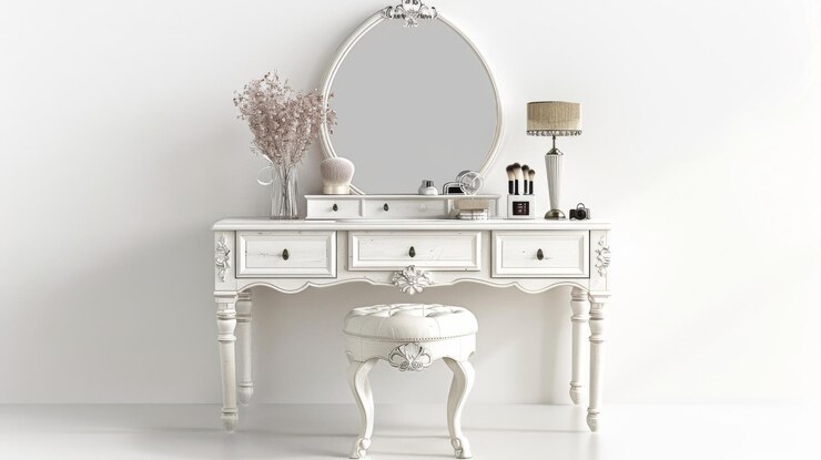 Highquality image of a stylish vanity table with a mirror isolated on a white studio background