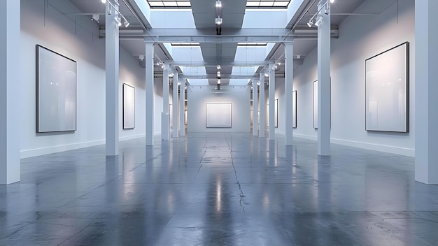 HighQuality Image of Vacant Gallery Space with White Walls and Spotlights Concept Interior Photography Vacant Gallery White Walls Spotlight Lighting