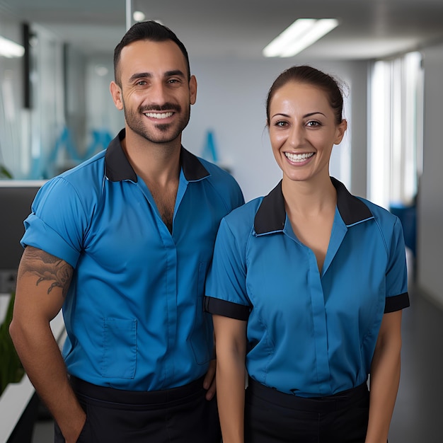 HighQuality Photo of 2 Smiling Female and Male Cleaners