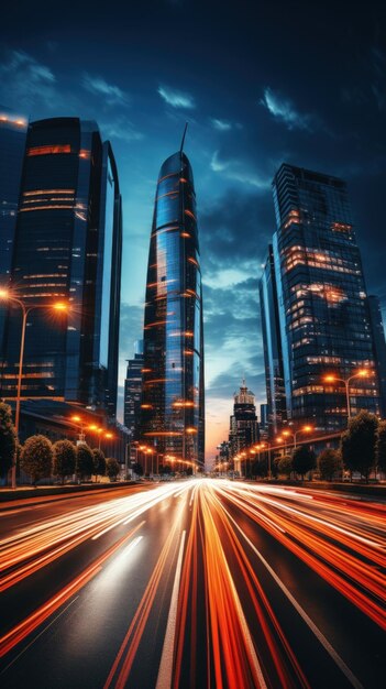 highquality photo a long exposure shot of a busy city road at night