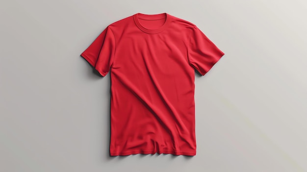 Photo a highquality render of a red tshirt on a solid background the shirt is slightly wrinkled adding a touch of realism to the image