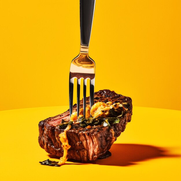 Highquality stock image of a juicy steak with a fork stuck in it generated by ai