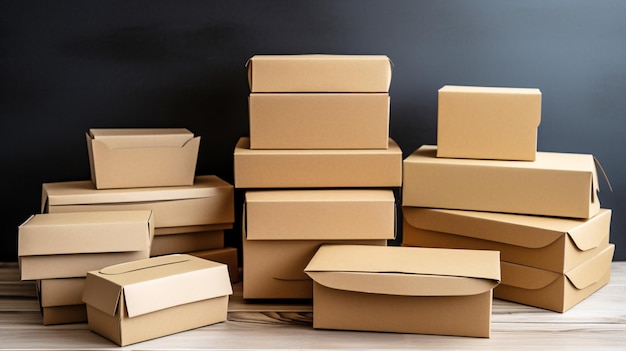 Highquality Stock Image of Neatly Arranged Cardboard Boxes on Wooden Floor Generated by AI