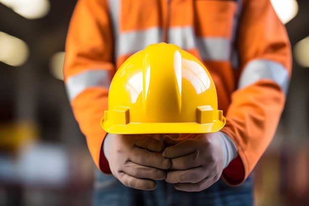 Photo highquality stock image of a skilled construction worker proudly holding a hard hat generated by ai