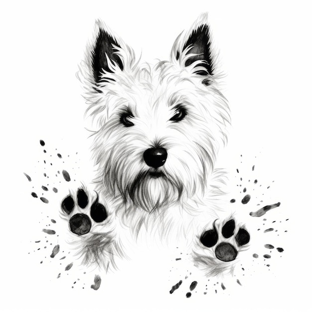 Highquality Westie Paw Drawings Fluid Ink Wash Vector Illustrations