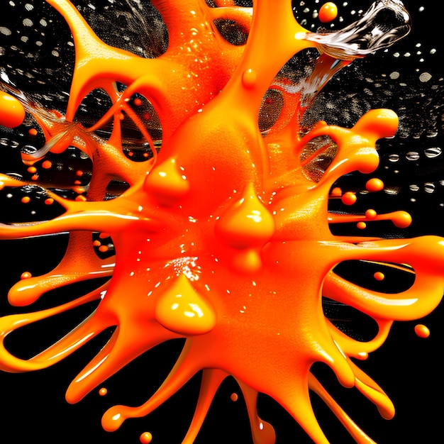 HighResolution Abstract Orange Splash on Black Background Ai Generated Art Work