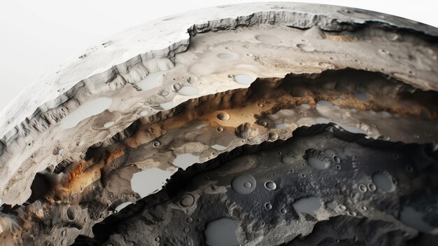 Photo highresolution crosssection of a cratered asteroid surface