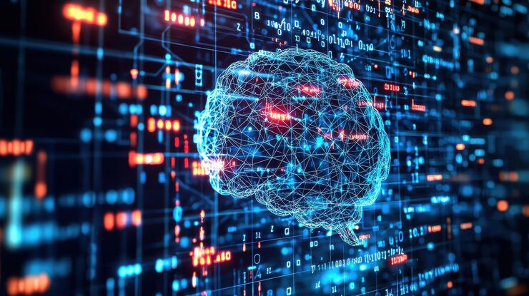 Photo a highresolution image of a machine learning algorithm in action data streams flowing through a digital interface nodes and connections representing the learning process the background filled