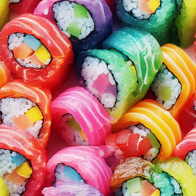 Foto immagine ad alta risoluzione del sushi arcobaleno senza cuciture