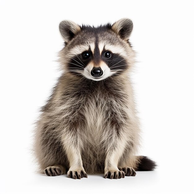 Foto raccoon ad alta risoluzione su sfondo bianco