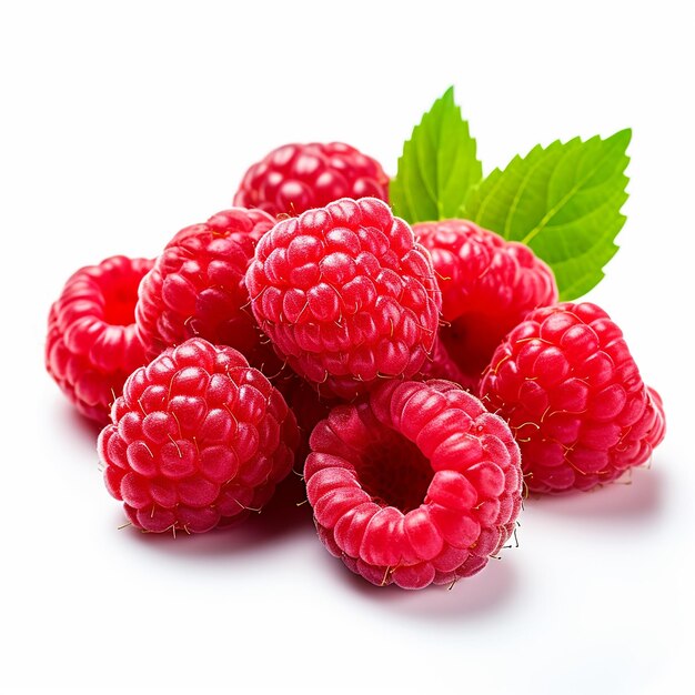 Photo highresolution raspberries on white background