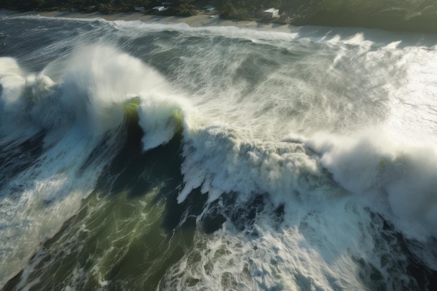 Photo highresolution realtime view of the turbulent waters of a tsunami moving towards shore