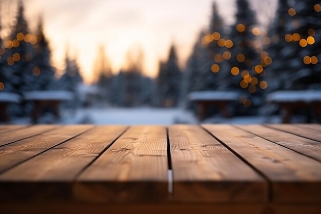 Highresolution stock image of a rustic wooden table with a blurred background generated by AI