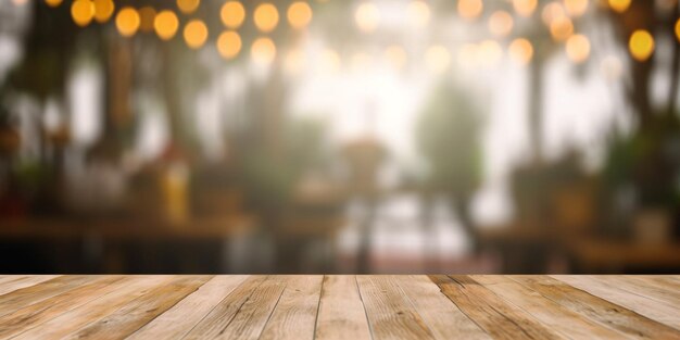 Highresolution stock image of a rustic wooden table with a blurred background generated by AI