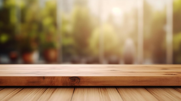 Highresolution stock image of a rustic wooden table with a blurred background generated by AI