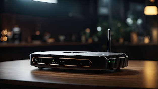 HighResolution Wireless Router on Table 3D Render and 4K Photo