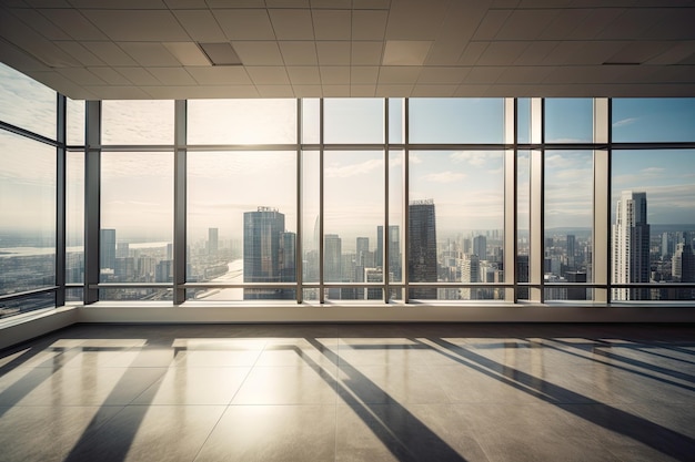 Highrise office building with view of the city skyline and modern skycrapers created with generative ai