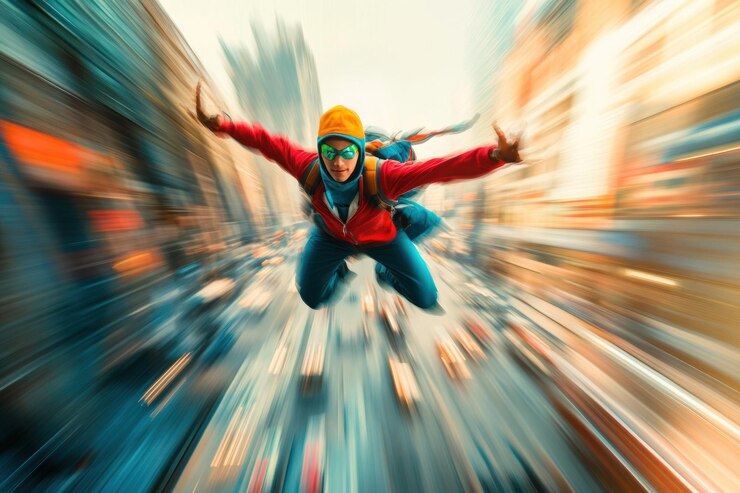 Photo highspeed comic book superhero on a motorcycle epic action and adventure with bold colors