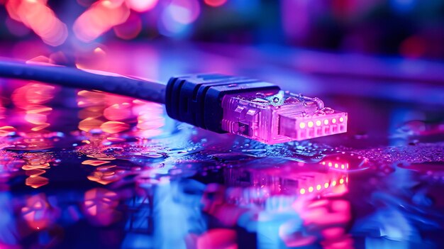 Фото Высокоскоростные цифровые коммуникационные сетевые кабели и ethernet в современном сервере, символизирующем интернет и передачу данных