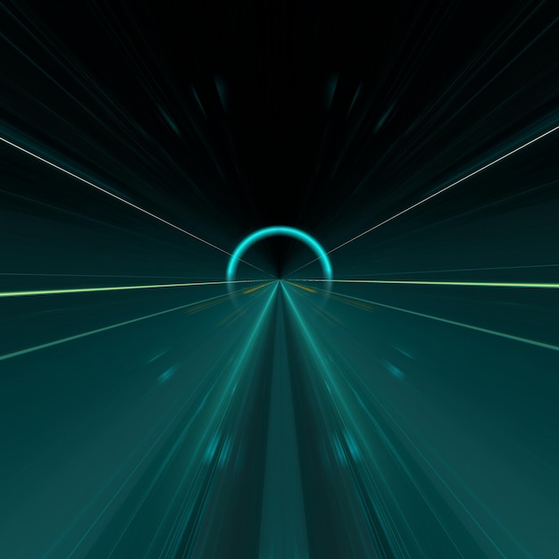 Highspeed hyper jump in space accelerated movement in the tunnel Blurry forward movement glowing beams of light in the tunnel 3d render