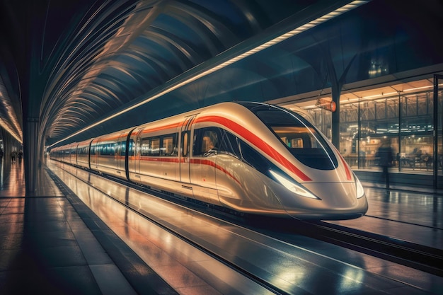 Highspeed maglev or magnetic levitation train at a city train station