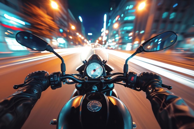 HighSpeed Night Ride Through the Illuminated City on Sport Bike