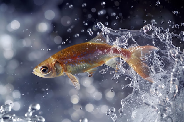 Highspeed photo of a fish jump with water crystals