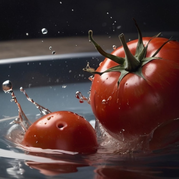 Highspeed professionele fotografie van tomaten die zinken in een watertank