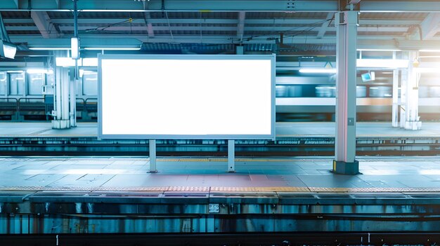 HighSpeed Rail Background Blank Billboard Mock up on Railway Platform Generative AI