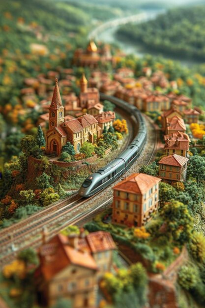 A highspeed railway locomotive is on its way through the city 3d illustration