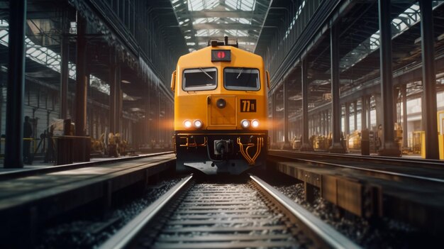 Highspeed red passenger train rushing through the railway in the evening at sunset